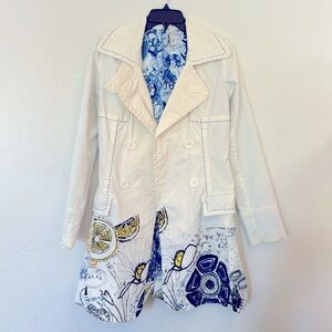 Desigual Parsina Floral Graphic Print Trench Coat Jacket Size 36 / US Small
